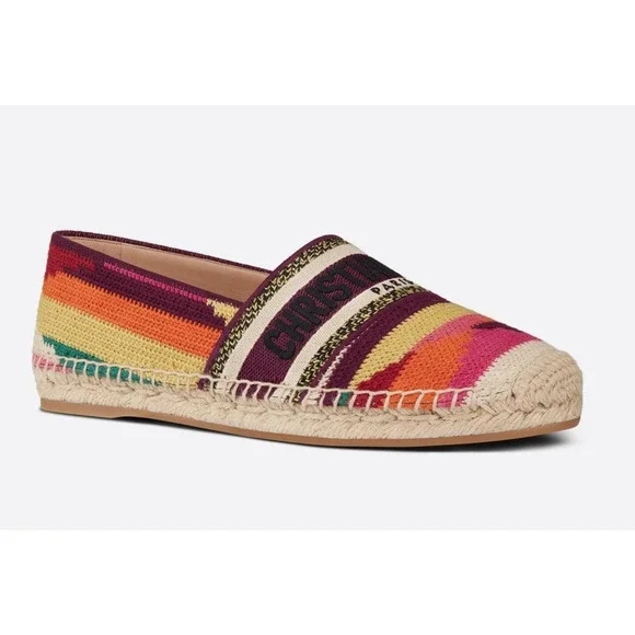 Dior Granville Patchwork Cotton Logo Embroidered Multicolor Espadrille Flat 42 - Picture 1 of 12